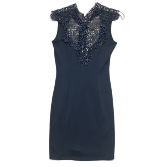 Lulu's Bodycon Lace Top Open Back Navy Blue Size Small Elegant Cocktail Dress - Picture 1 of 13